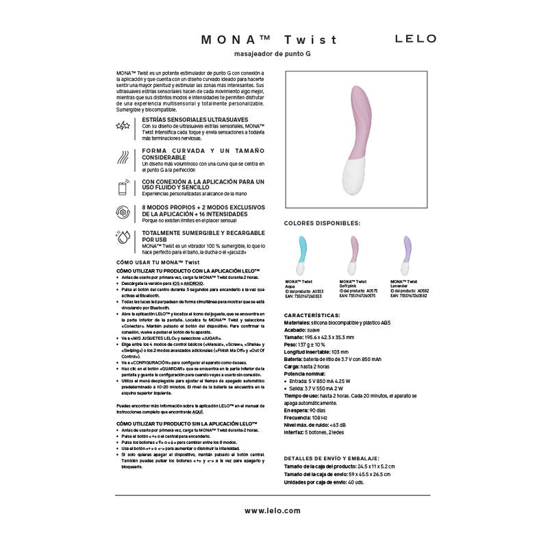 LELO - MONA TWIST VIBRADOR DE PONTO G RECARREGÁVEL COM CONTROLE POR APLICATIVO LAVANDA-9