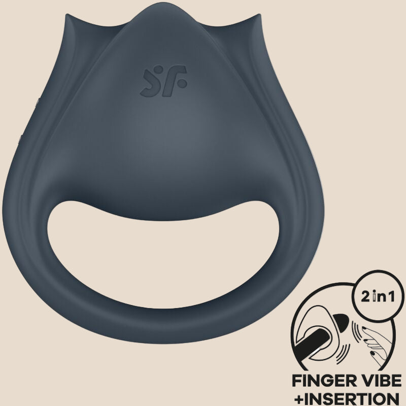 SATISFYER - PERFECT PAIR 2 MULTIVIBRANTES 2 EM 1 ANEL PARA PÊNIS E ESTIMULADOR DE DEDO CINZA-0